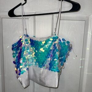 LUSH white holographic iridescent crop top